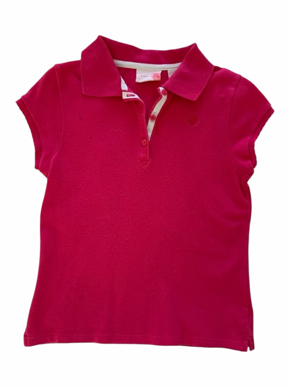 J. Khaki Polo Shirt Girls Size S Hot Pink Short Capped Sleeves Scalloped Cuffs